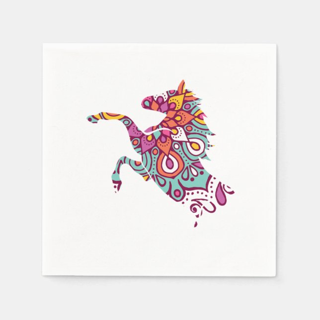 Floral Horse Equestrian Stable Horses Racing Gift Napkin (Front)