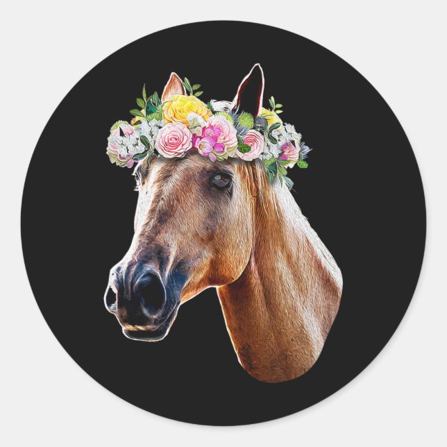 Floral Horse Horseback Riding Equestrian Farm Gift Classic Round Sticker (Front)