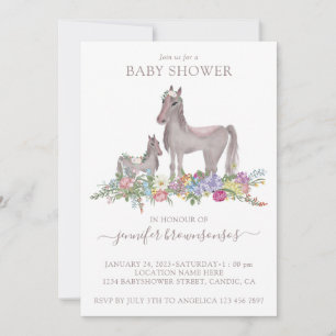 Floral Horse Mummy Baby Invitation