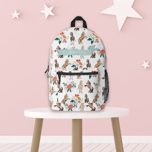 Floral Horse/Pony Pattern White Girl Printed Backpack