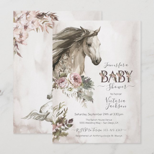 Floral Horse Ranch Baby Shower Invitation (Front/Back)