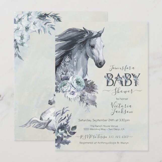 Floral Horse Ranch Baby Shower Invitation (Front/Back)
