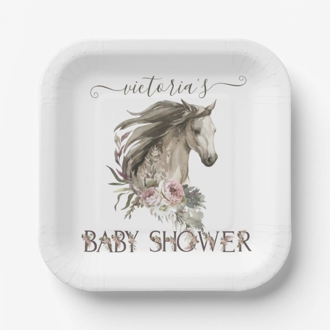 Floral Horse Ranch Baby Shower Paper Plate (Front)