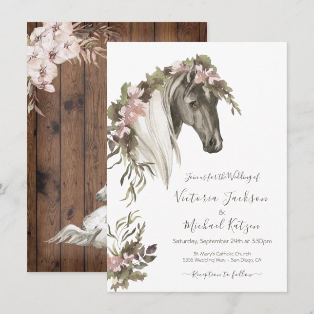 Floral Horse Ranch Wedding Invitation (Front/Back)