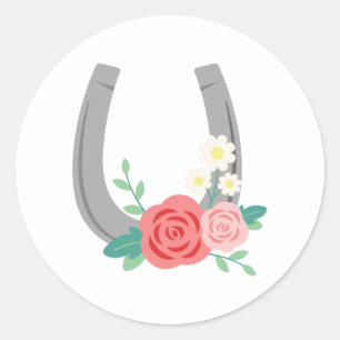 Floral Horse Shoe Classic Round Sticker