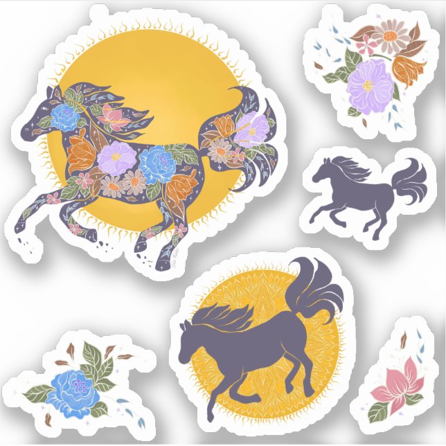 Floral Horse Silhouette_Purple Stickers Pack (Front)