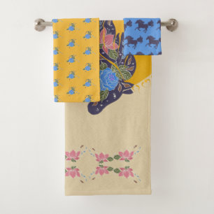Floral Horse Silhouette_Purple Towels