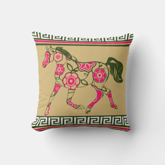 Floral Horse Throw Pillow (Front)