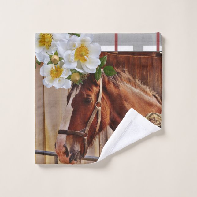 Floral Horses Bathroom Towel Sets (Wash Cloth)