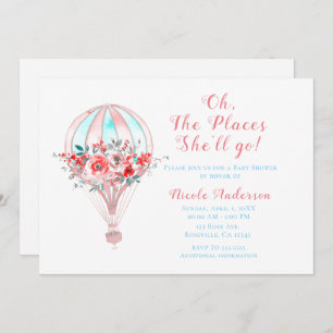 Floral Hot Air Baby Shower The Places She'll Go Invitation