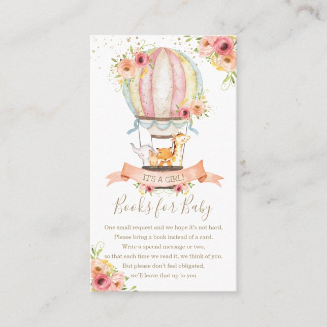 Floral Hot Air Balloon Baby Animals Bring a Book Enclosure Card (Front)