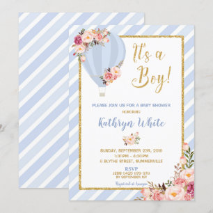 Floral Hot Air Balloon Baby Shower Invitation Boy
