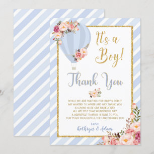 Floral Hot Air Balloon Baby Shower Thank You Cards