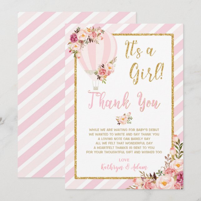 Floral Hot Air Balloon Baby Shower Thank You Cards (Front/Back)