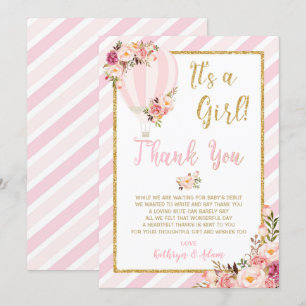 Floral Hot Air Balloon Baby Shower Thank You Cards