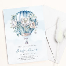 Floral Hot Air Balloon Blue Boy Baby Shower 