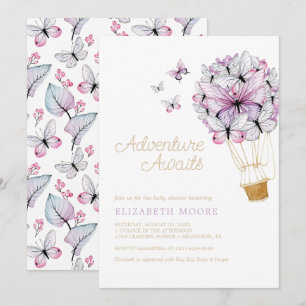 Floral Hot Air Balloon Butterfly   Invitation