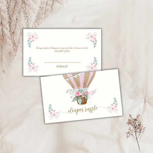 Floral Hot Air Balloon Diaper Raffle Baby Shower  Enclosure Card (Floral Hot Air Balloon Diaper Raffle Baby Shower Enclosure Card)