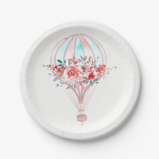 Floral Hot Air Balloon Easter Brunch Spring Party Paper Plate (Front)