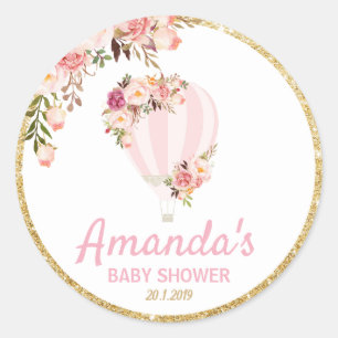 Floral Hot Air Balloon Thank You Sticker Labels