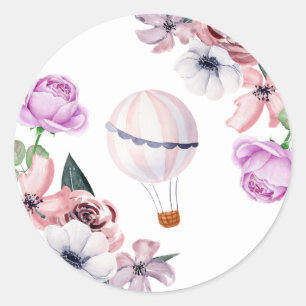 Floral Hot Air Balloon Travelling Bridal Shower Classic Round Sticker