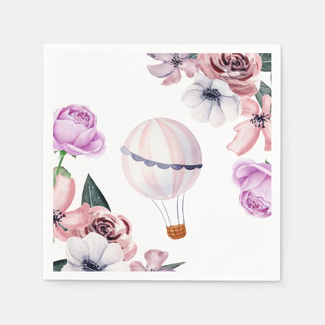 Floral Hot Air Balloon Travelling Bridal Shower Napkin (Front)