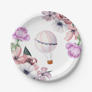Floral Hot Air Balloon Travelling Bridal Shower Paper Plate