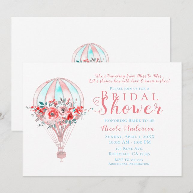 Floral Hot Air Spring Travelling Bridal Shower Invitation (Front/Back)