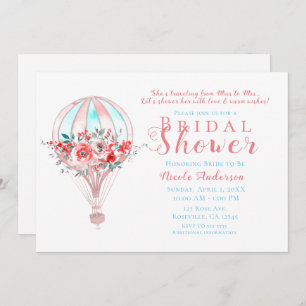 Floral Hot Air Spring Travelling Bridal Shower Invitation
