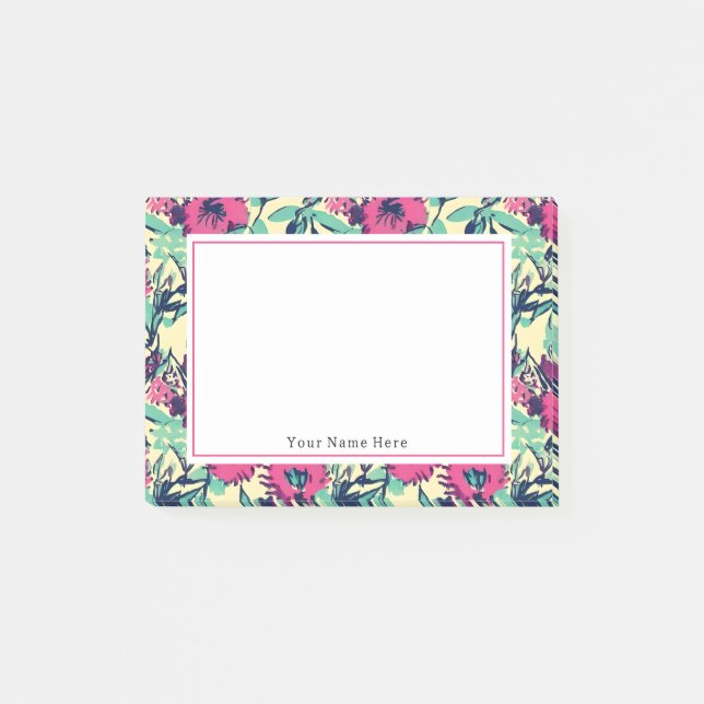 Floral Hot Pink Pattern  Post-it Notes (Front)