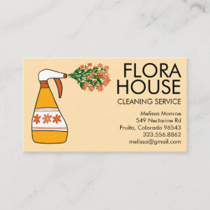 Floral House Cleaning Service Spray Bottle Retro  Business Card