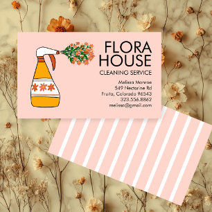 Floral House Cleaning Service Spray Bottle Retro Business Card