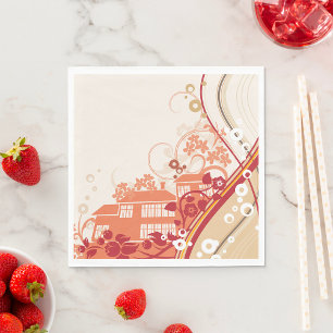Floral House Illustration Swirl and Nature Pattern Napkin