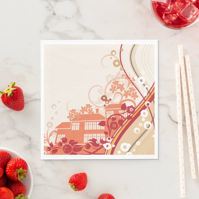 Floral House Illustration Swirl and Nature Pattern Napkin (Creator Uploaded)