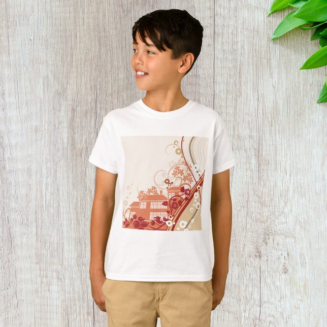 Floral House Illustration Swirl and Nature Pattern T-Shirt (Creator Uploaded)