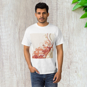 Floral House Illustration Swirl and Nature Pattern T-Shirt