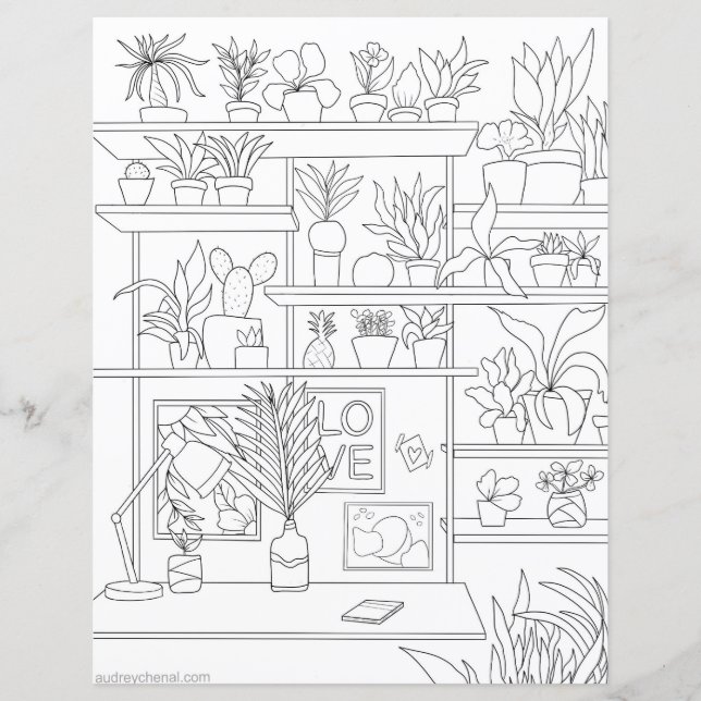 Floral house plants decor colouring illustration (Front)