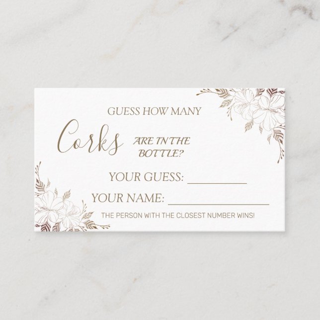 Floral How many Corks Bridal Shower card game (Front)