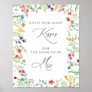 Floral How Many Kisses Bridal Shower Game Poster
