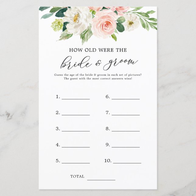Floral How Old Were The Bride and Groom Game (Front)