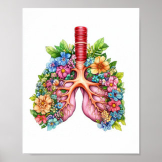 Floral Human Lungs Watercolor Poster