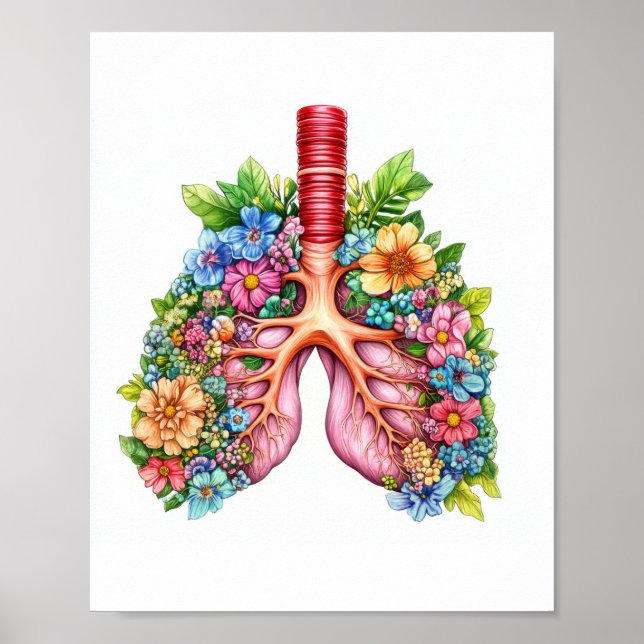 Floral Human Lungs Watercolor Poster (Front)