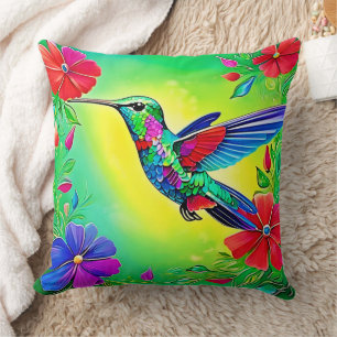 Floral Hummingbird Art Design Cushion