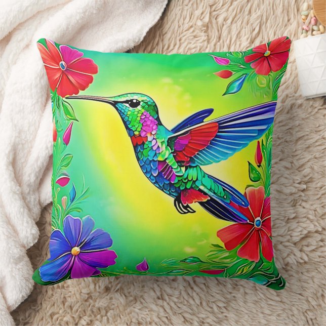 Floral Hummingbird Art Design Cushion (Blanket)