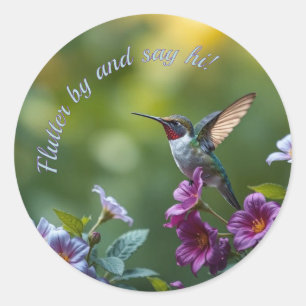 Floral Hummingbird Classic Round Sticker