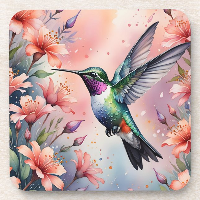 floral hummingbird coaster (Front)