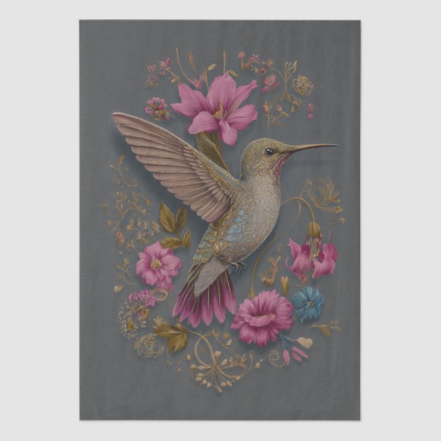 Floral Hummingbird Decoupage Tissue Paper (Front)