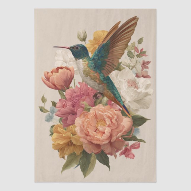 Floral Hummingbird Decoupage Tissue Paper (Front)