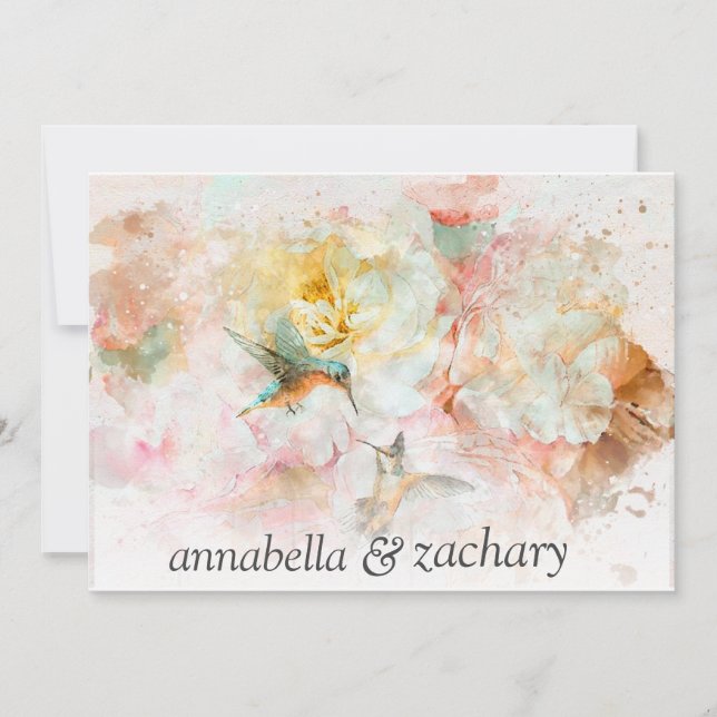 *~* Floral Hummingbird PHOTO RSVP QR AR26 WEDDING  Invitation (Front)