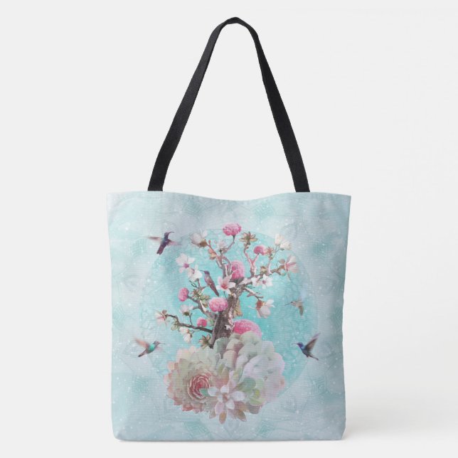 FLORAL HUMMINGBIRD TOTE BAG (Back)